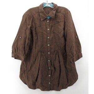 Tasha Polizzi Top Medium Pintuck Tunic Blouse Button Up Western Boho